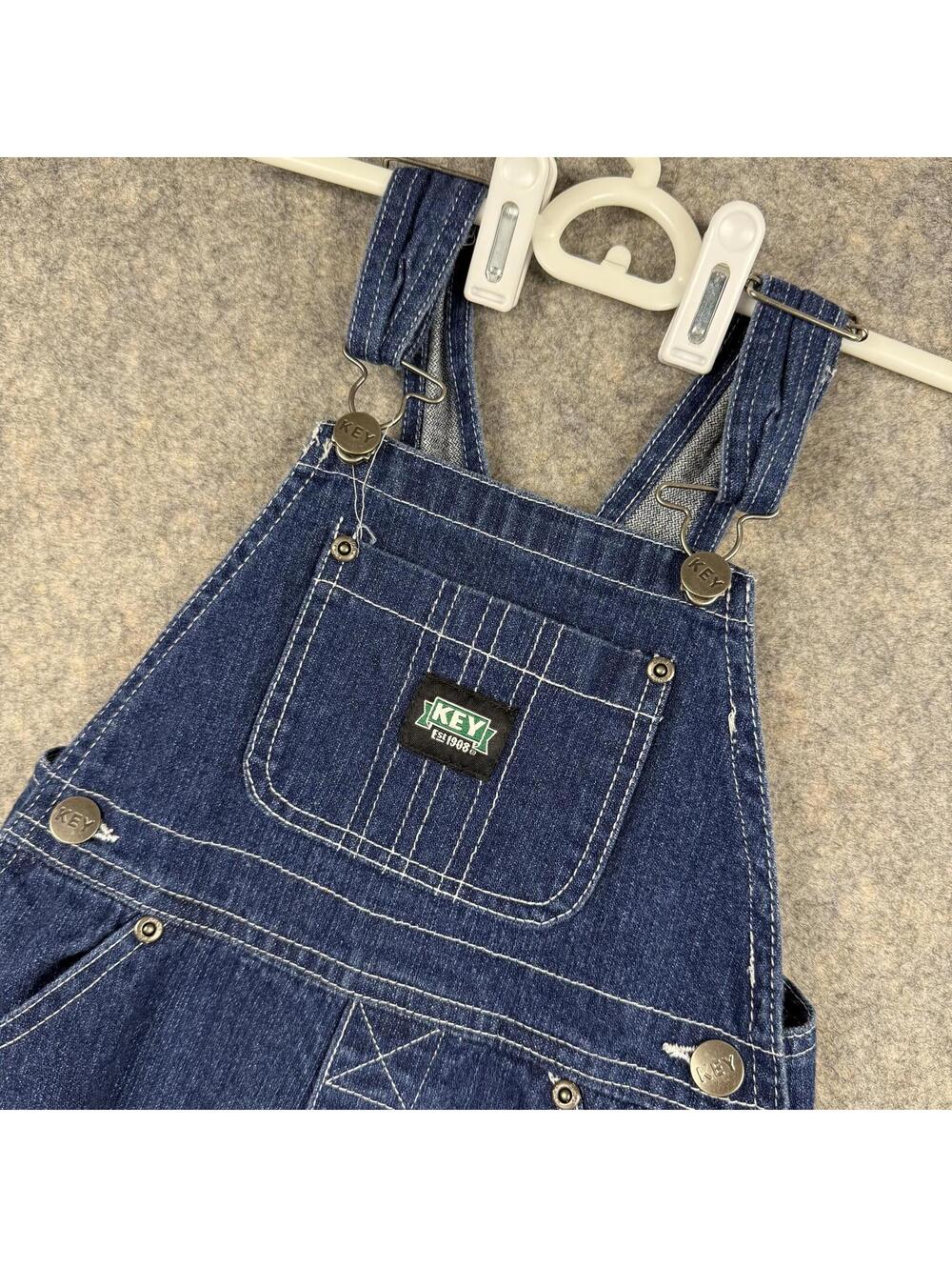 Key Toddler Boy’s Girl’s Blue Dark Wash Denim Bib Overalls 24 Months EUC 685